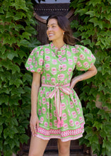 Load image into Gallery viewer, Pink &amp; Green Floral Belted Mini Dress
