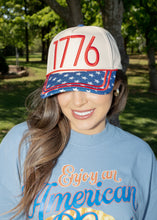 Load image into Gallery viewer, "1776" Red &amp; Blue Star Trucker Hat
