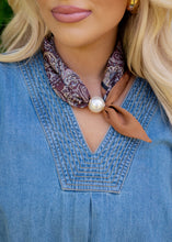 Load image into Gallery viewer, Pearl Satin Scarf Necklace - Brown Paisley
