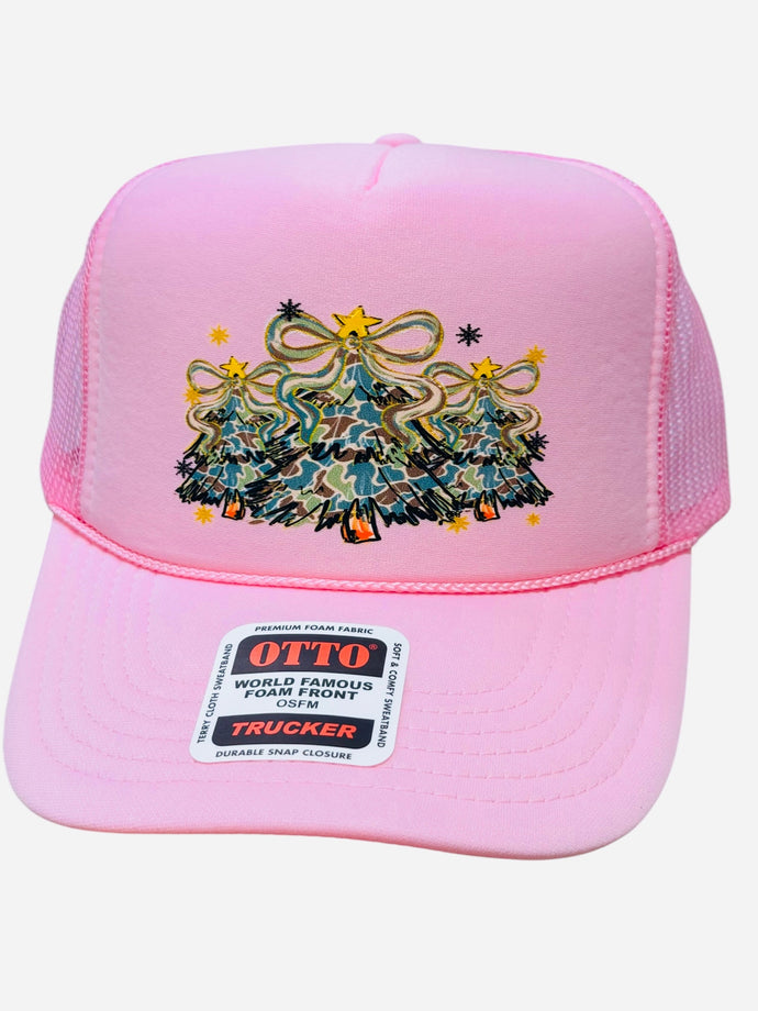CHRISTMAS TREES ON PINK HAT
