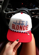 Load image into Gallery viewer, "Red White &amp; Blonde" Red/White Trucker Hat
