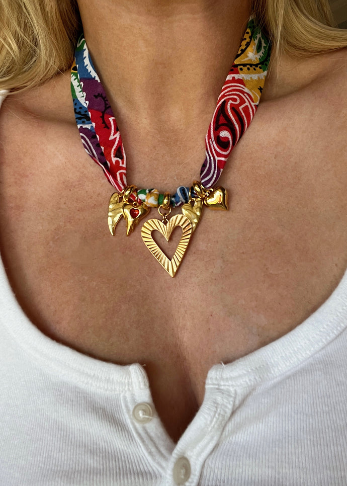 Rainbow & Hearts Bandana Scarf Necklace