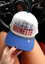 Load image into Gallery viewer, "Red White &amp; Brunette" Blue/White Trucker Hat
