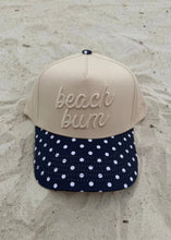 Load image into Gallery viewer, "Beach Bum" Navy Polka Dot Trucker Hat
