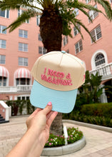 Load image into Gallery viewer, "I Need A Vacation" Baby Blue Trucker Hat
