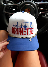 Load image into Gallery viewer, "Red White &amp; Brunette" Blue/White Trucker Hat
