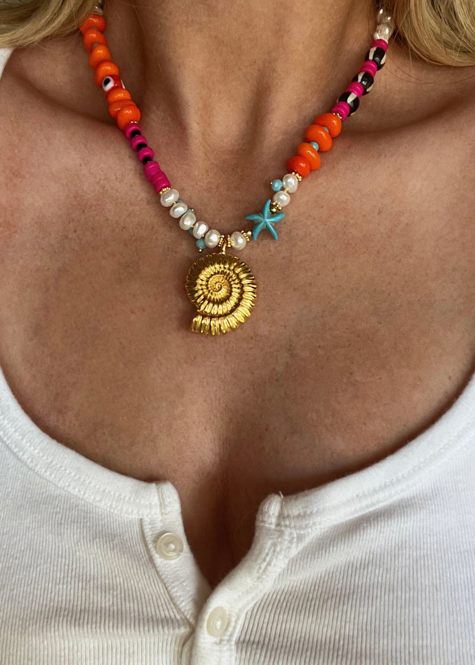 Vibrant Beaded Shell Necklace