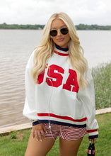 Load image into Gallery viewer, "USA" Contrasted Trim Mockneck Sweatshirt
