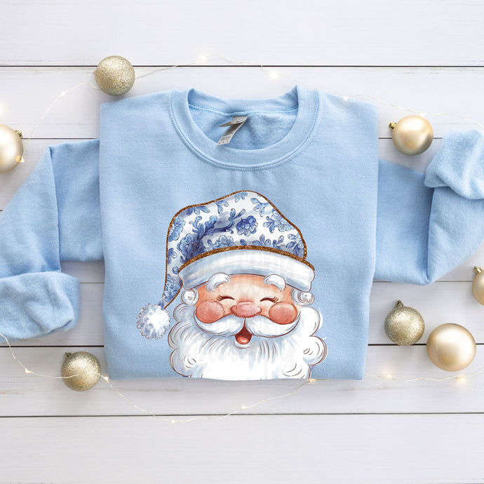 Blue Floral Santa Sweatshirt