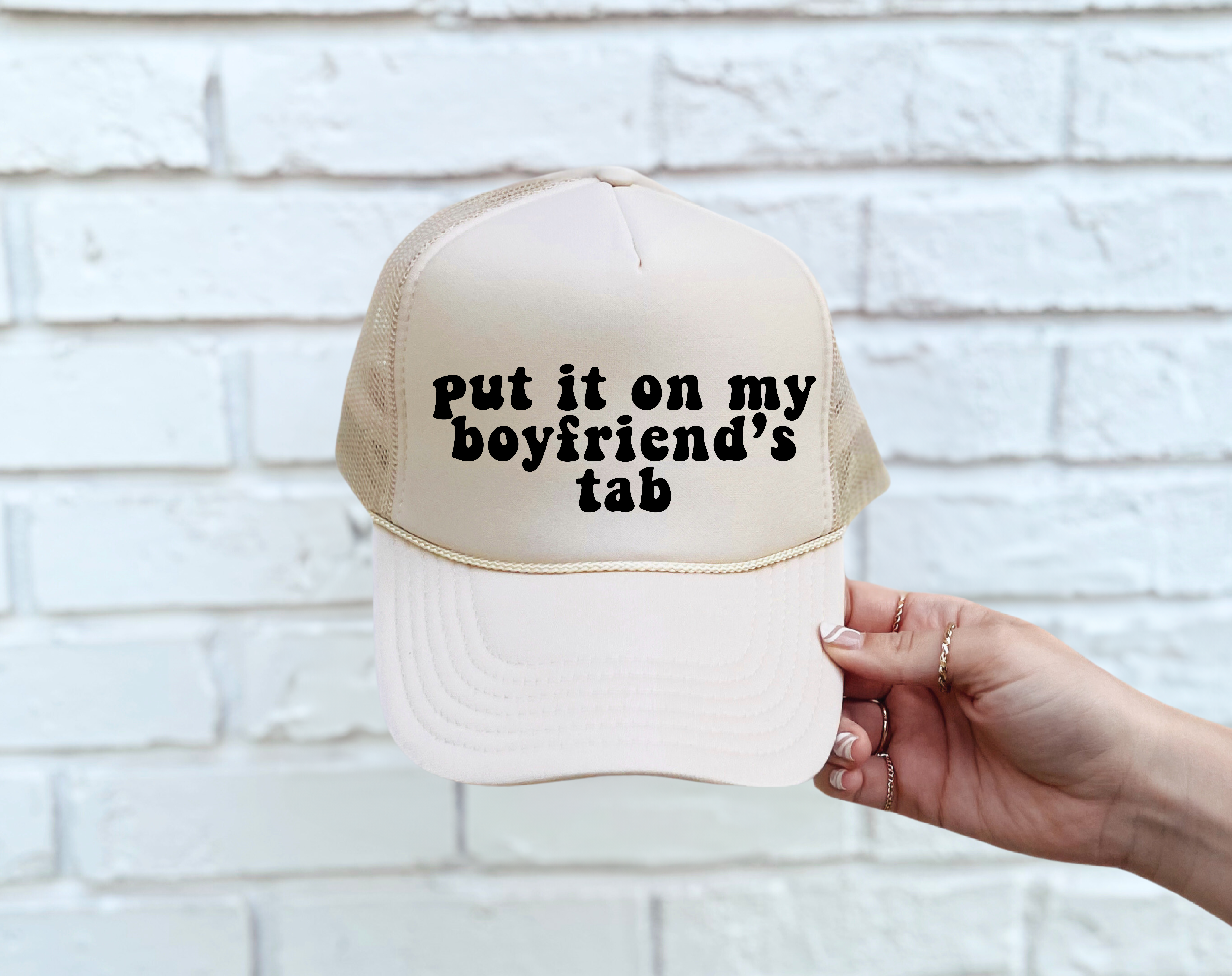 Boyfriend's Tab DTF Printed Tan Trucker Hat – The Vintage Leopard