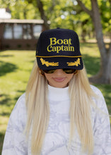 Load image into Gallery viewer, Boat Captain DTF Printed Black Trucker Hat

