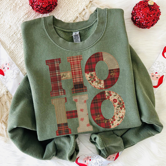 Faux Quilted HOHO Military Green Sweatshirt