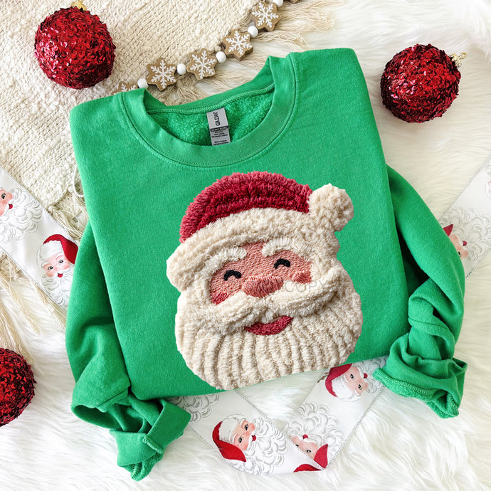 Faux Yarn Jolly Santa Green Sweatshirt