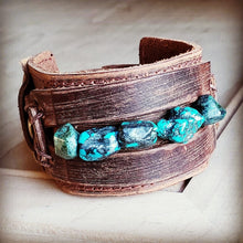 Load image into Gallery viewer, African Turquoise Chunks Leather Cuff - vintageleopard
