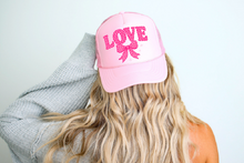 Load image into Gallery viewer, LOVE GINGHAM PRINT DTF Printed Light Pink Trucker Hat
