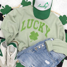 Load image into Gallery viewer, Fluffy Lucky Shamrock Frosty Green Sweatshirt
