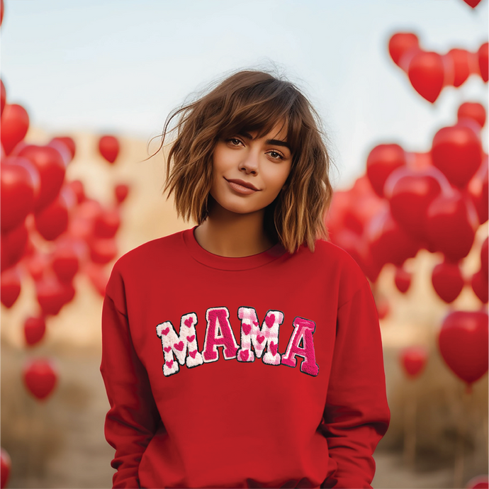 MAMA FAUX CHENILLE PATCHES - UNISEX GRAPHIC SWEATER