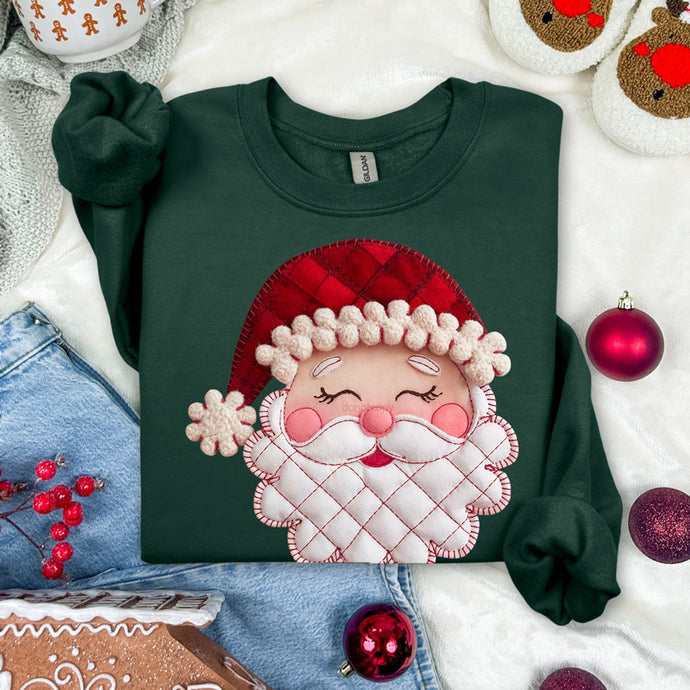 Cozy Faux Patchwork Santa Forest Sweatshirt