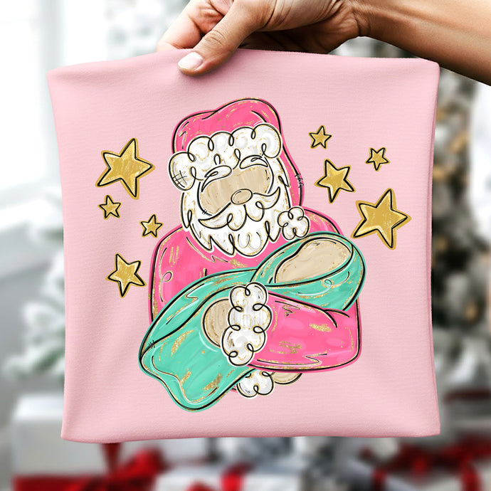 Santa with Baby Jesus Blossom Pink Tee