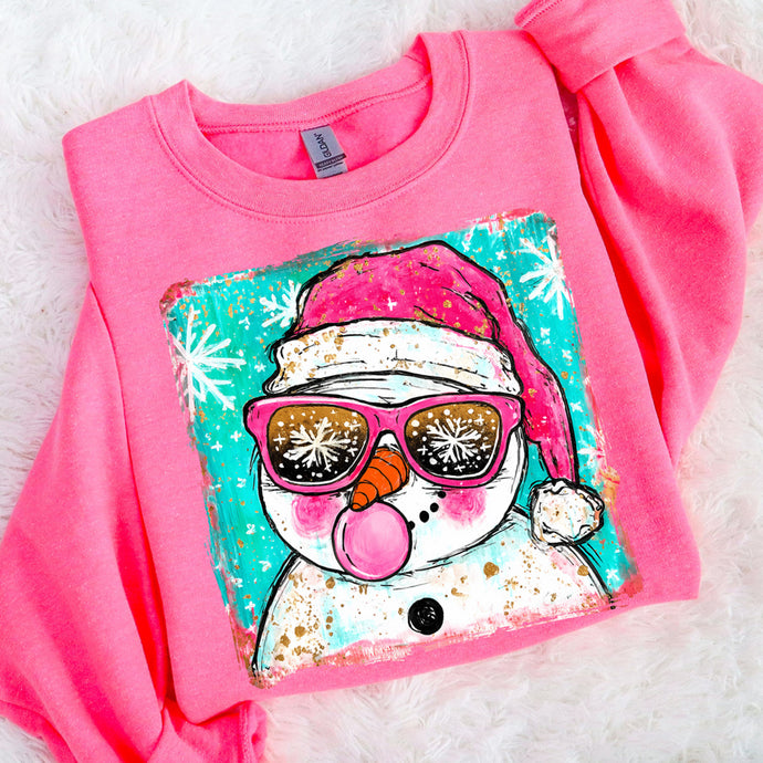 Preppy Snowman Bubblegum Pink Sweatshirt