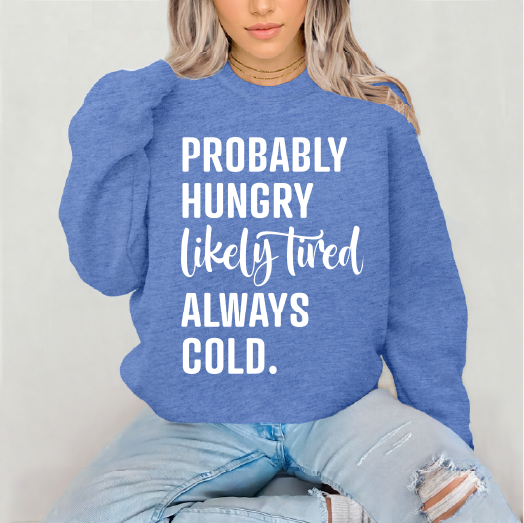 PROBABLY HUNGRY - UNSIEX GRAPHIC ON Heather Sport Royal
