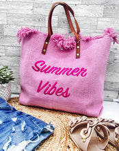Load image into Gallery viewer, rts: Summer Vibes embroidered Knitted Canvas Tote
