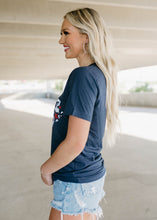Load image into Gallery viewer, Patriotic Lips &amp; Glitter Stars Graphic Navy Tee
