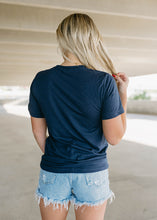 Load image into Gallery viewer, Patriotic Lips &amp; Glitter Stars Graphic Navy Tee
