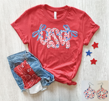 Load image into Gallery viewer, USA Bows on Heather Red
