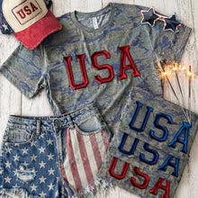 Load image into Gallery viewer, USA Metallic Puff Vintage Camo Tee
