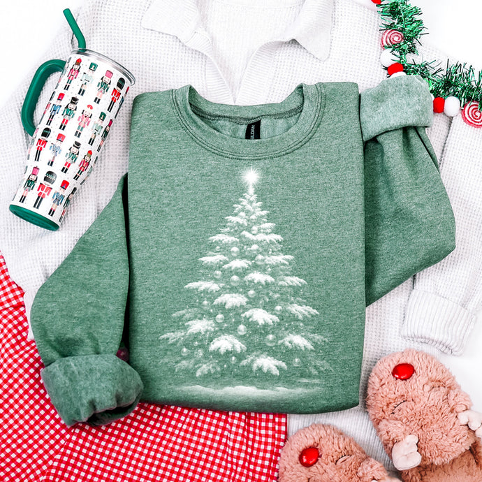 Vintage Christmas Tree Heather Green Sweatshirt
