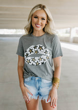 Load image into Gallery viewer, White Lips &amp; Gold Glitter Stars Vintage Grey Tee
