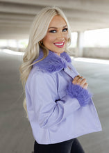 Load image into Gallery viewer, Lavender Faux Leather &amp; Fur Crop Jacket
