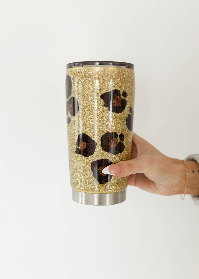 Leopard Glitter Sparkle Stainless Tumbler Cup - 20 Oz