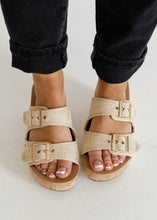 Load image into Gallery viewer, Corky&#39;s Twinkie Shiny Raffia Buckle Wedges
