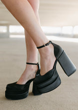 Load image into Gallery viewer, Steve Madden Black Satin Charlize Heels
