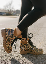 Load image into Gallery viewer, Yanni Patent Leopard Combat Boot
