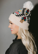 Load image into Gallery viewer, Tan CC Aztec Pom Beanie
