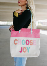 Load image into Gallery viewer, Cream Chenille Choose Joy Laptop Tote Bag
