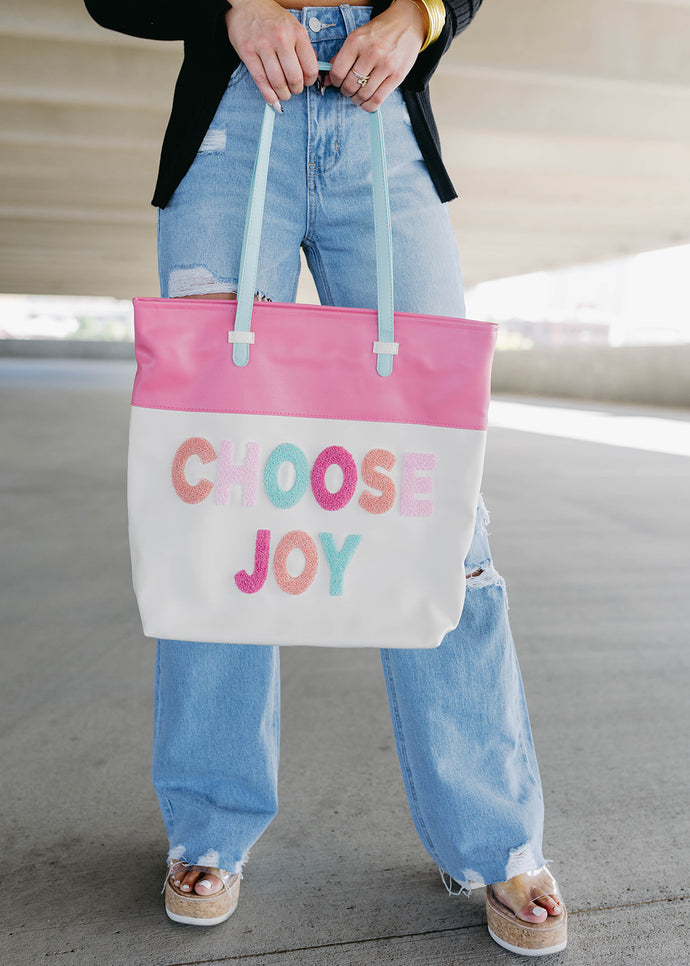 Cream Chenille Choose Joy Laptop Tote Bag