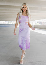 Load image into Gallery viewer, Paradise Purple Cut Out Criss Cross Midi Dress
