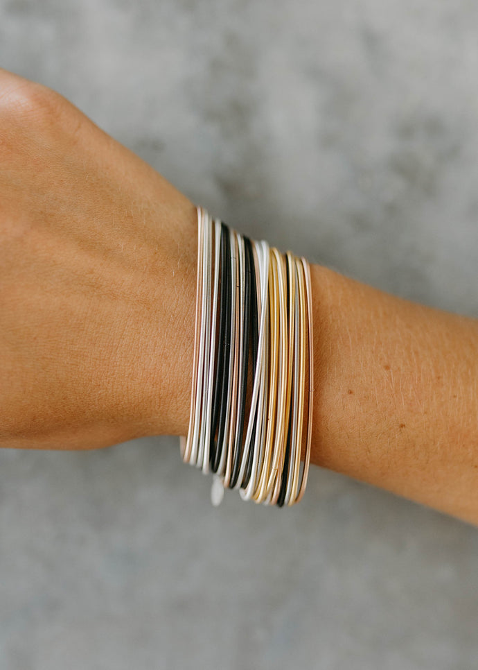 Dia Stainless Steel Spring Bangle Bracelets - ALL Mixed Metals Set