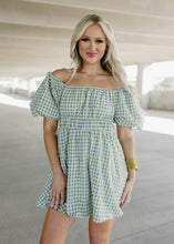 Load image into Gallery viewer, Gingham Dreams Sage Mini Dress
