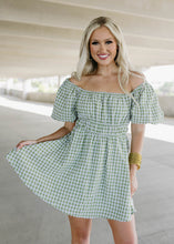 Load image into Gallery viewer, Gingham Dreams Sage Mini Dress
