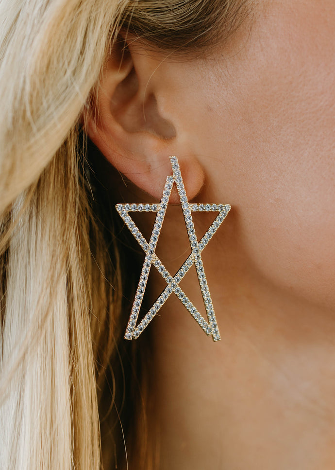 Clara Rhinestone Star Outline Earrings - Blue