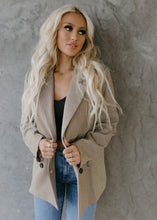 Load image into Gallery viewer, Kori Taupe Woven Oversized Plaid Blazer
