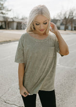 Load image into Gallery viewer, Mineral Washed Crew Neck Solid Top - Olive
