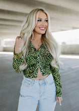 Load image into Gallery viewer, Lime Leopard Sheer Button Top
