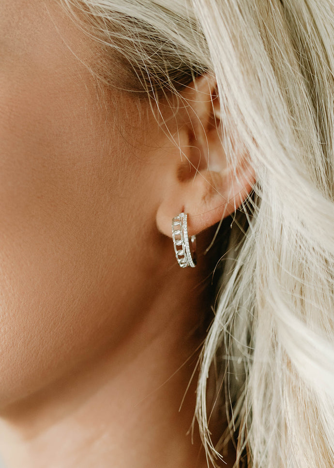 Kaylee Double Hoop Silver Stone Earrings