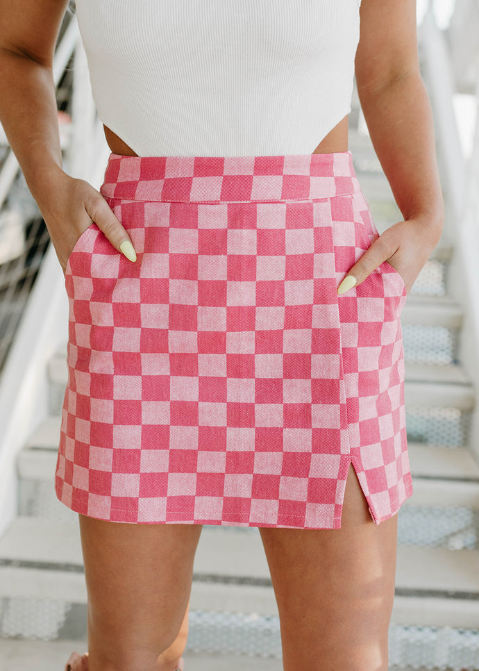Let's Go Girls Pink Checkered Mini Skirt